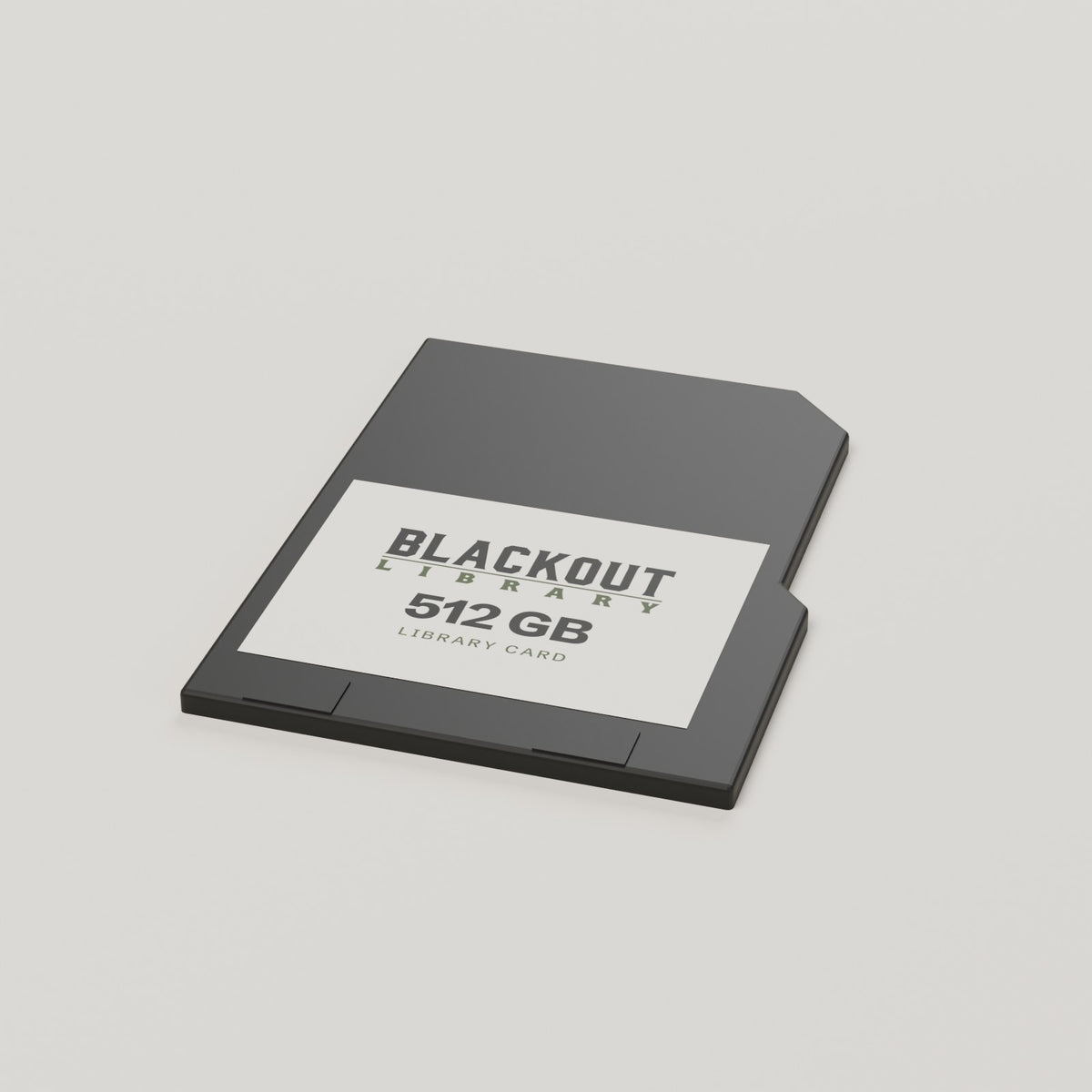 Blackout Library Card, a 512 GB microSD with the printed label