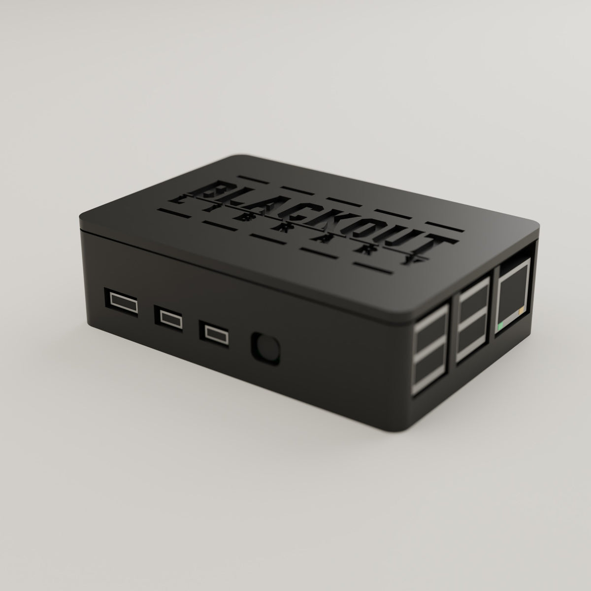 Blackout Library Lantern, black case with the wordmark on the lid